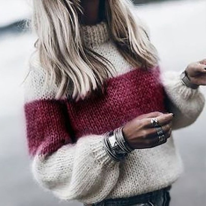 Sweater Long Sleeve O-Neck Patch Work Pullover Sweaters