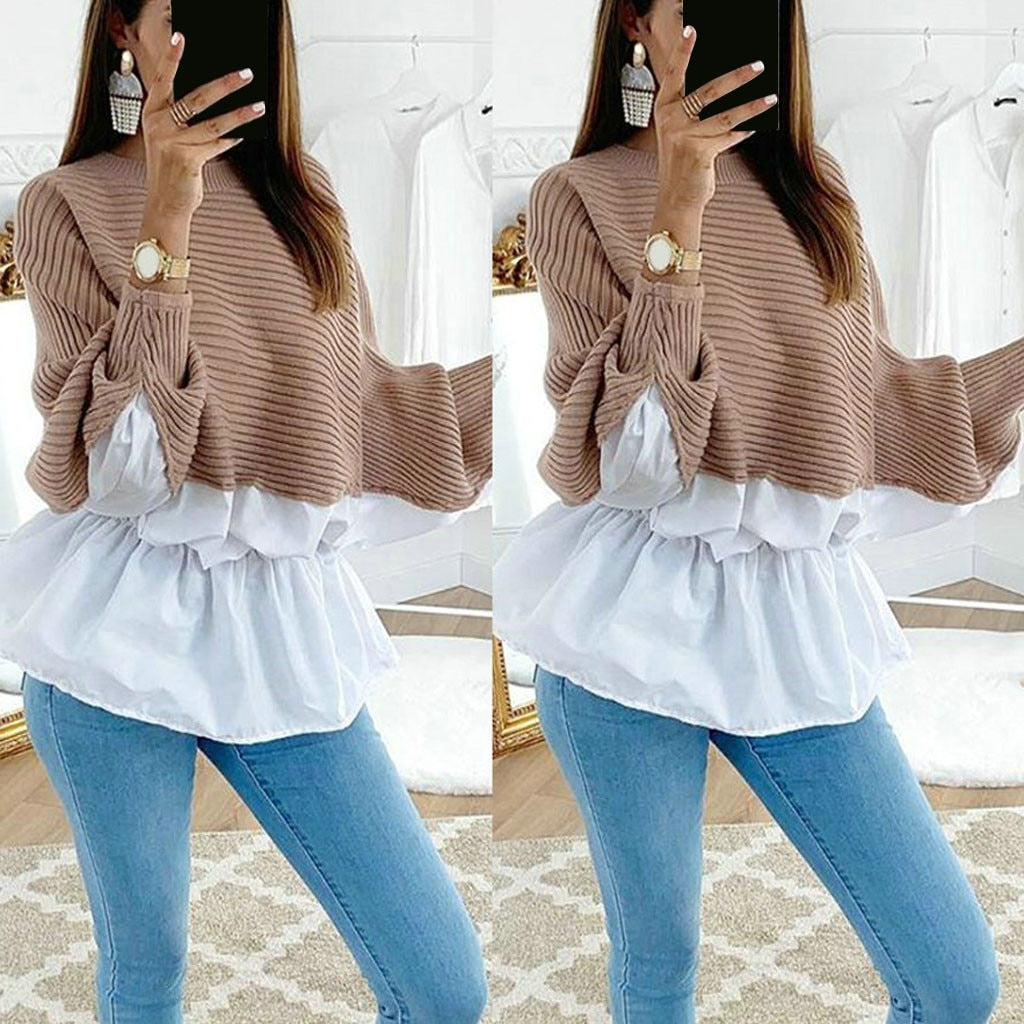 Ruffled Stitching Sweater Round Neck