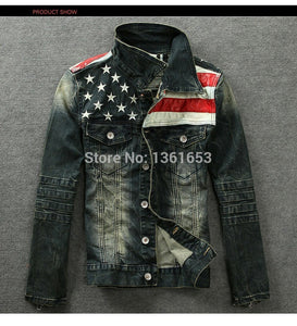 Motorcycle American Flag Denim Jacket