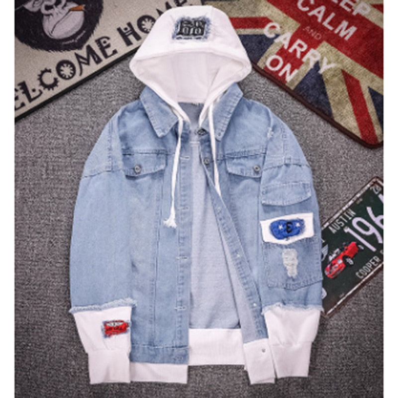 Hooded Denim Slim Broken Holes Chaquetas Jacket