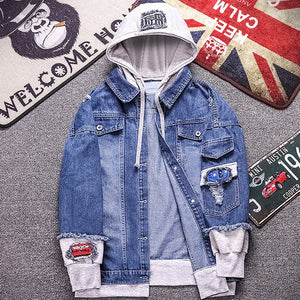 Hooded Denim Slim Broken Holes Chaquetas Jacket