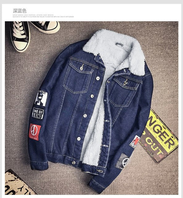 Men Winter Denim Jackets Warm Jean Coats