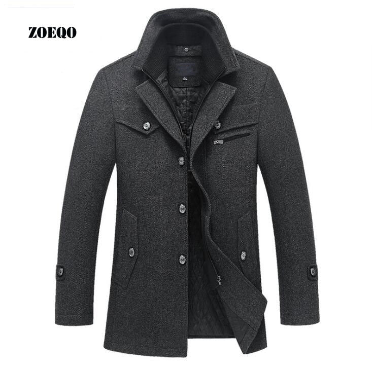 New Winter Wool Coat Slim Fit Jackets Mens Casual Warm Outerwear