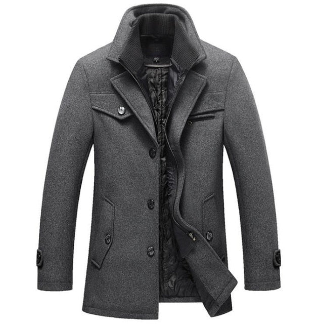 New Winter Wool Coat Slim Fit Jackets Mens Casual Warm Outerwear