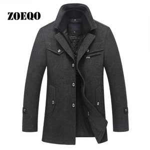 New Winter Wool Coat Slim Fit Jackets Mens Casual Warm Outerwear