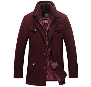 New Winter Wool Coat Slim Fit Jackets Mens Casual Warm Outerwear